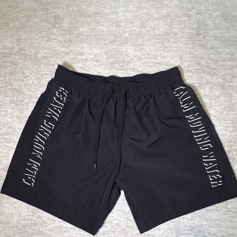 H&M Men’s Black Athletic Shorts Drawstring Elastic Waist Lined Logo 6" Inseam